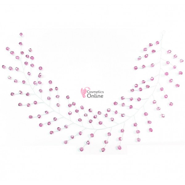 Accesoriu modern pentru decor par WED61 Argintiu cu cristale de 35cm - Roz